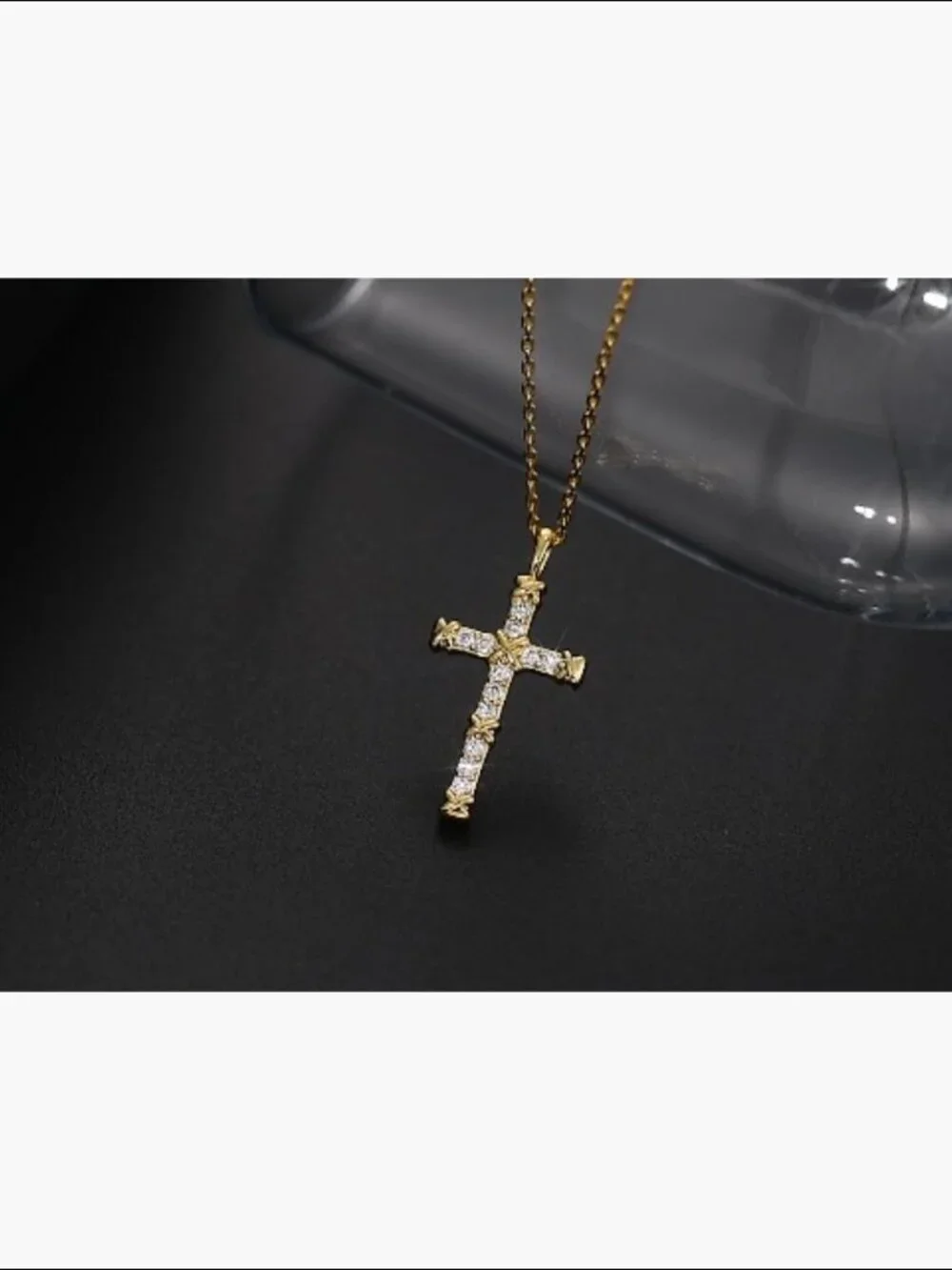14K Gold Filled Sterling Silver Cross Pendant Necklace with CZ Diamonds - Picture 7 of 7